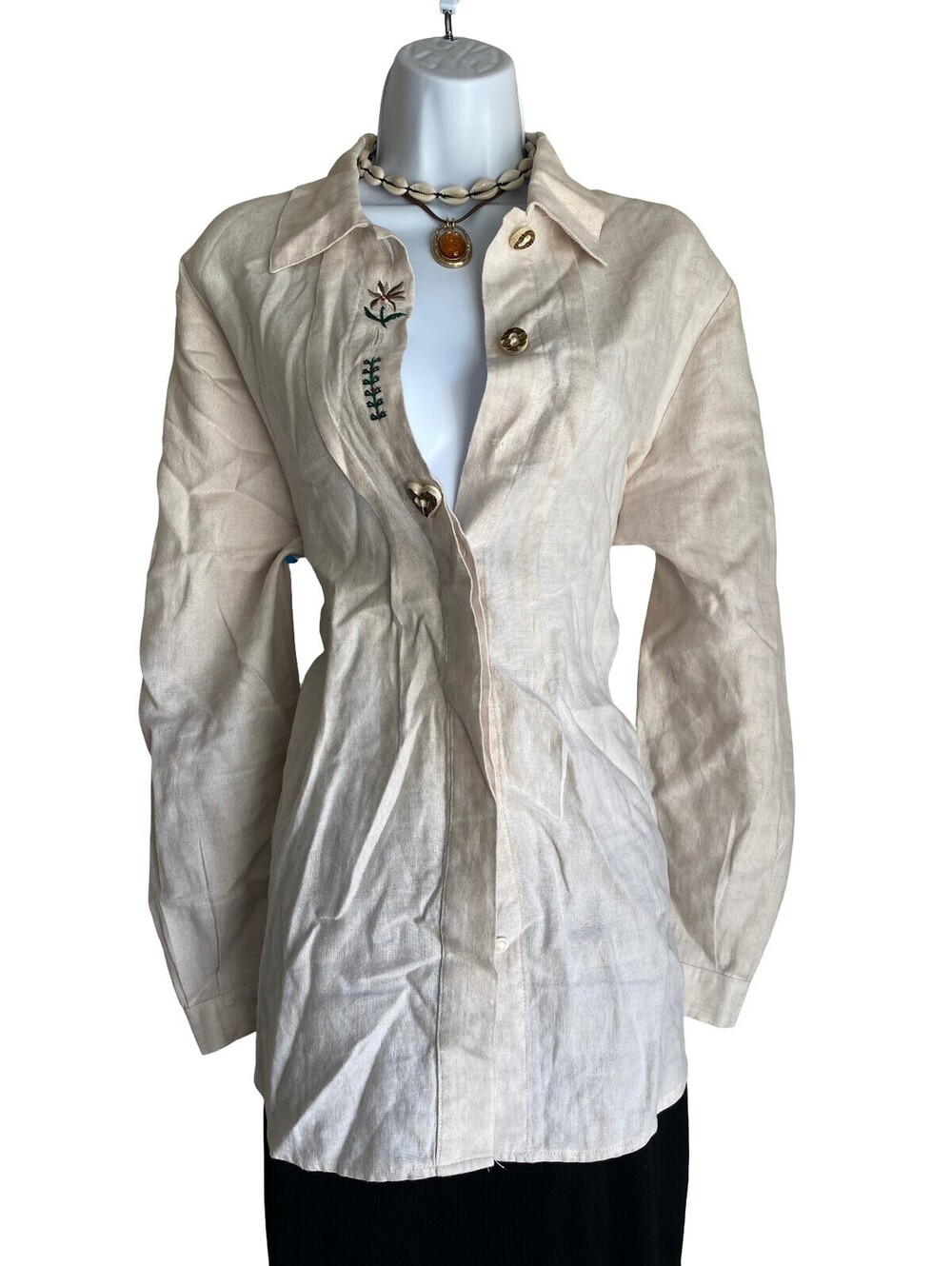 100% Linen VTG Giesswein Plus 14 Embroidered Button Up Tunic Blouse Austria